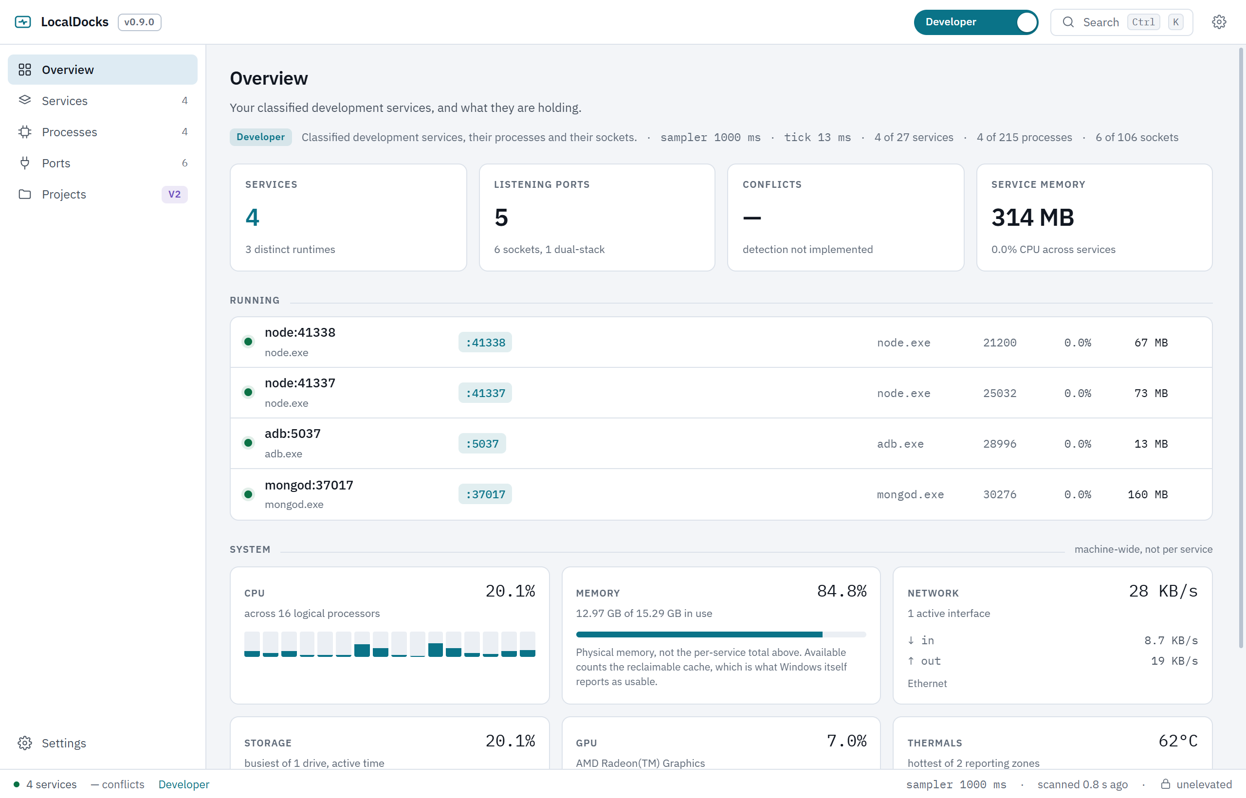 The LocalDocks Overview in the Light theme, designed as a light interface rather than an inverted dark one.
